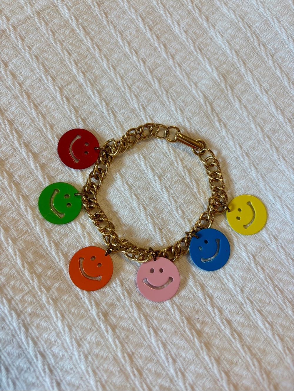 Gold Chain Bracelet with Multicolor Smiley Charms - Picture 2 of 3